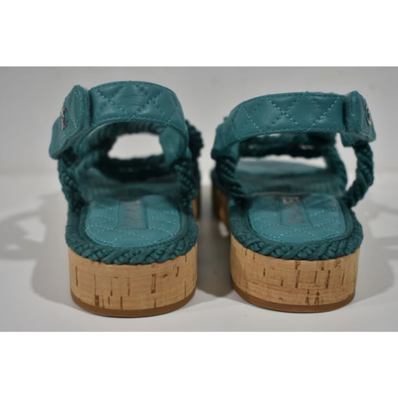 Chanel 21S Dad Green Blue Cord Rope CC Quilted Mule Ankle Strap Sandal Flat 40 - Picture 4 of 12